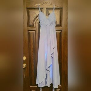 Chiffon Formal Ruched Dusty Blue Long Side Slit Spaghetti Strap NWT Dress